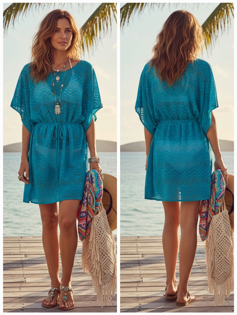 NWT Mario Serrani S Boho Resortwear Vacation Beach Pointelle Swimsuit Cover-up
